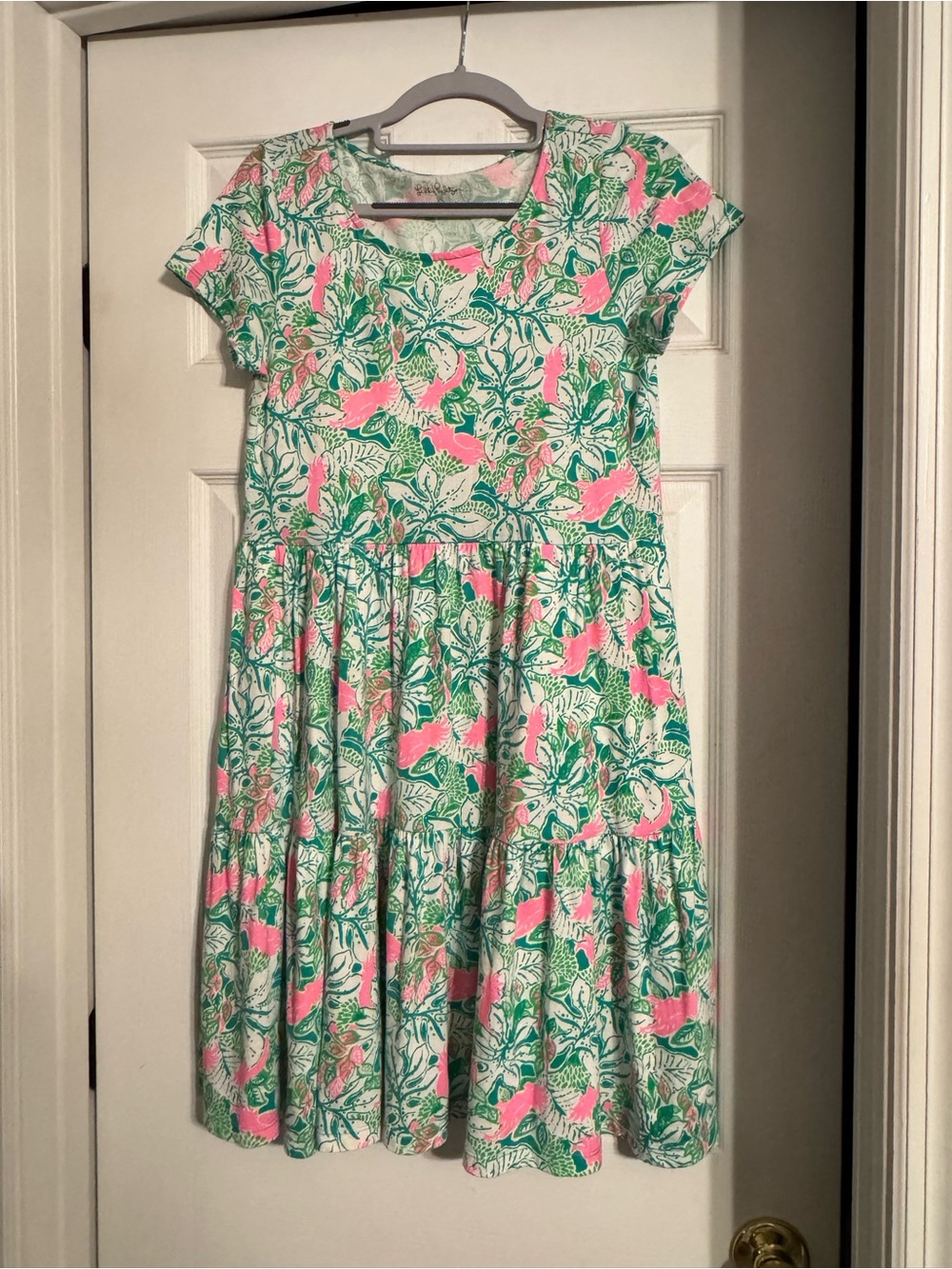 Lilly Pulitzer Pink & Green Floral Tiered Midi Dress